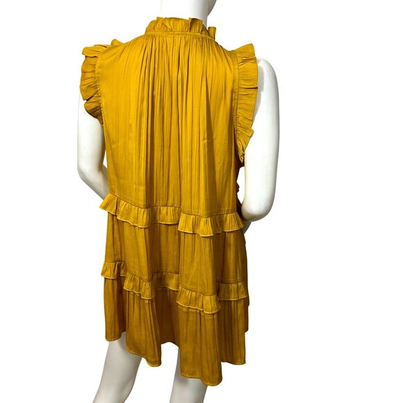 Anthropologie Top M Honey Yellow Tiered Sleeveless Ruffles Boho Keyhole A-Line - Picture 2 of 15